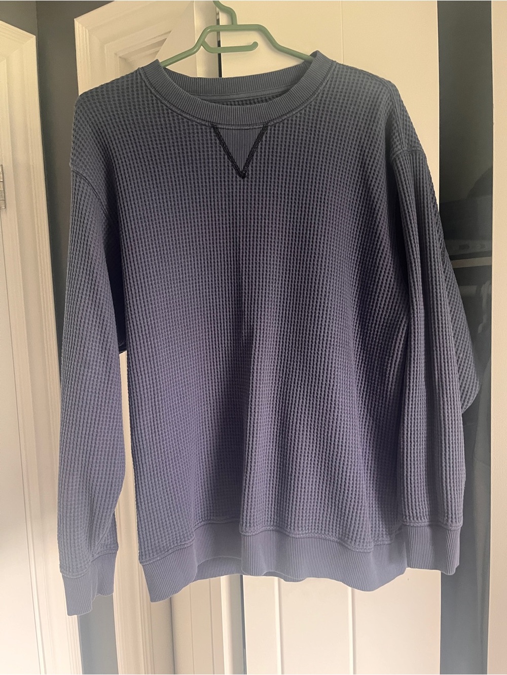 Waffle Knit Crewneck Sweater - Slate Blue